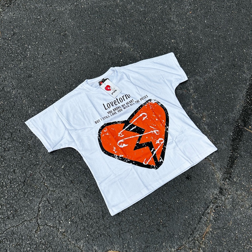 Oversized Cropped Tee - White/Orange